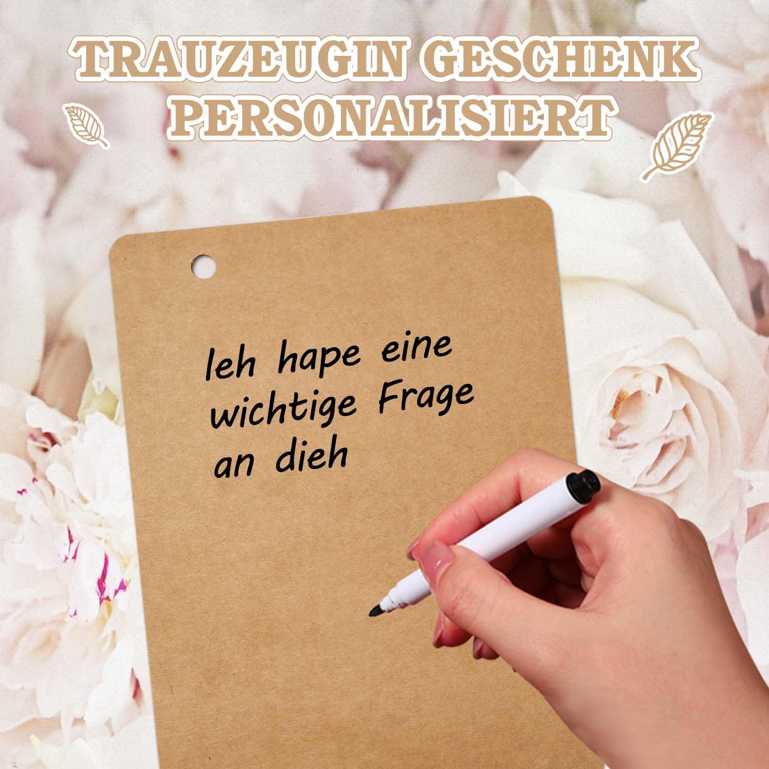 Detalle de KKSJK Trauzeugin Geschenk-Set: Karte, Trockenblumenstrauß & Makramee-Schlüsselanhänger