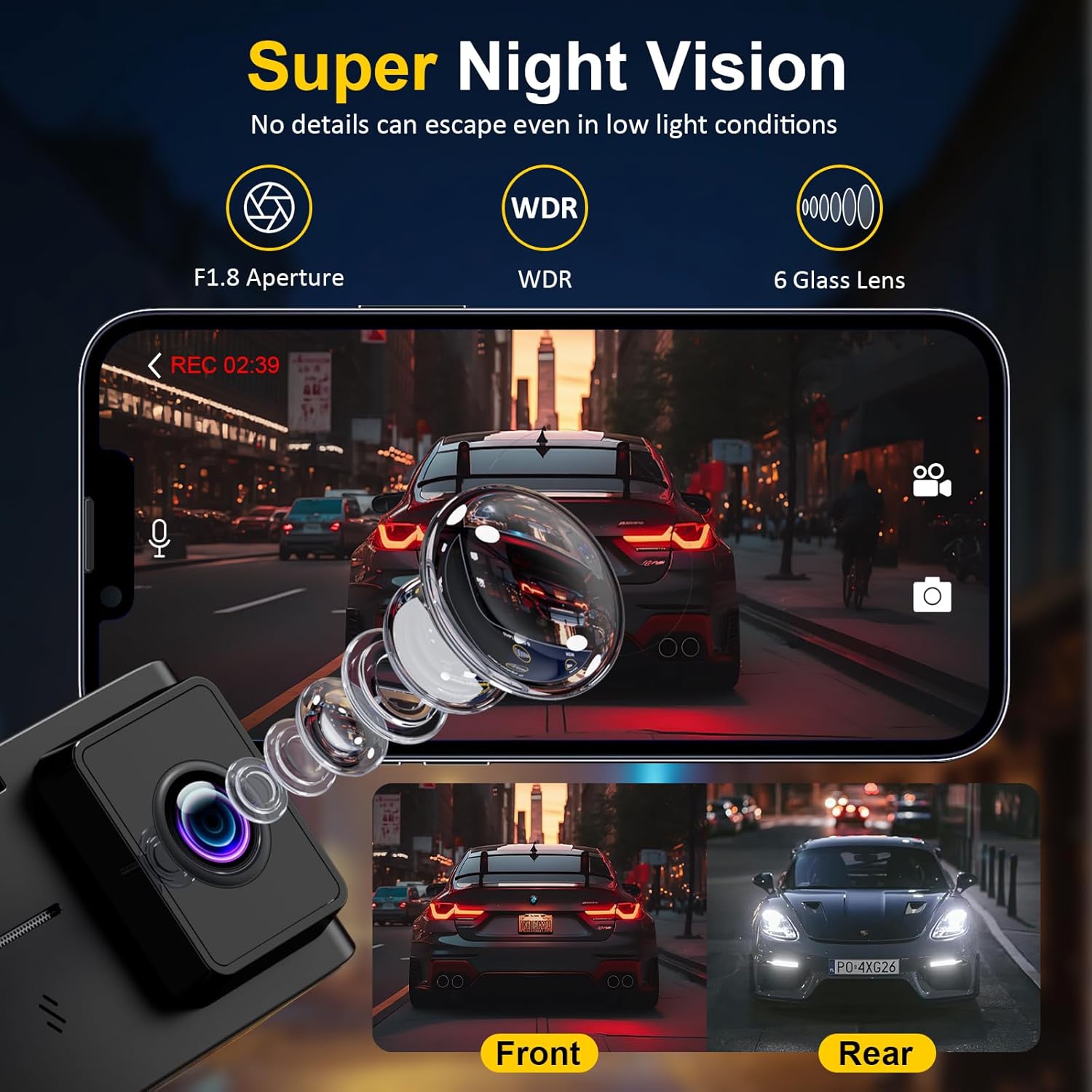 Detalle 2 de WANLIPO Dual-Channel Dash Cam 4K