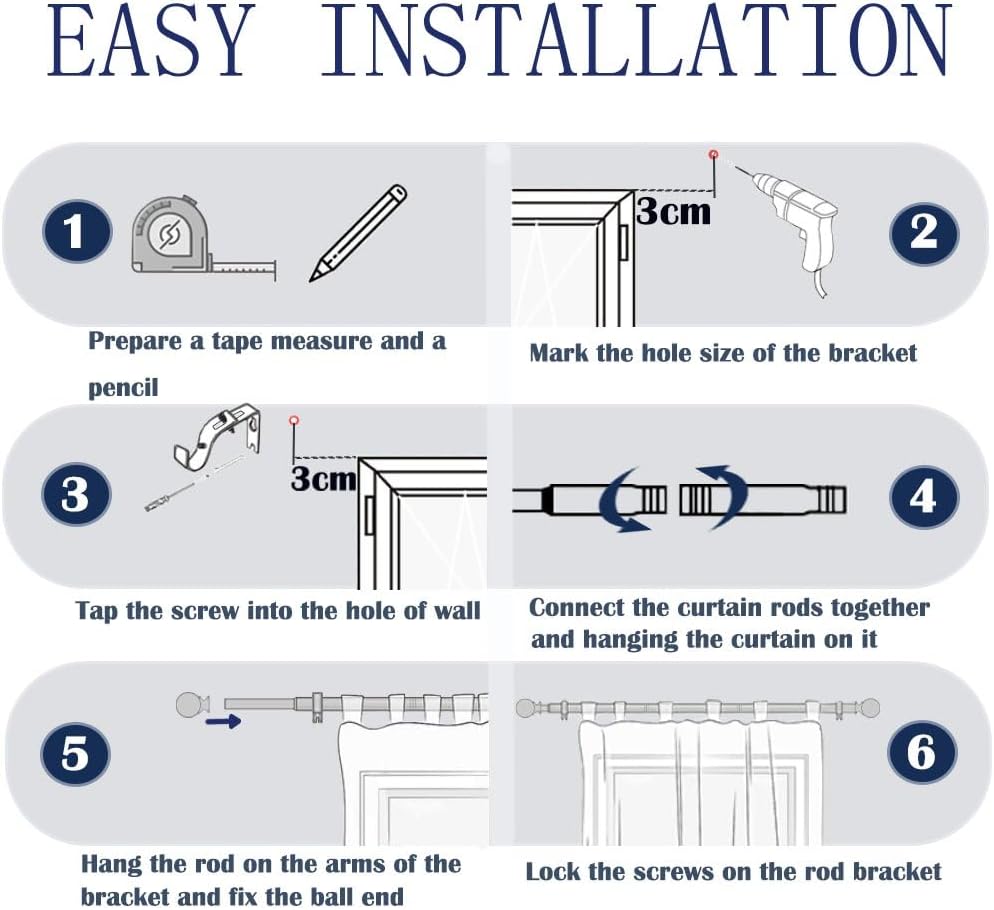 Thumbnail 3 de GDEVKHN Adjustable Curtain Poles for Eyelet Curtains (Silver, 33–86.6 inch) with Round Finials