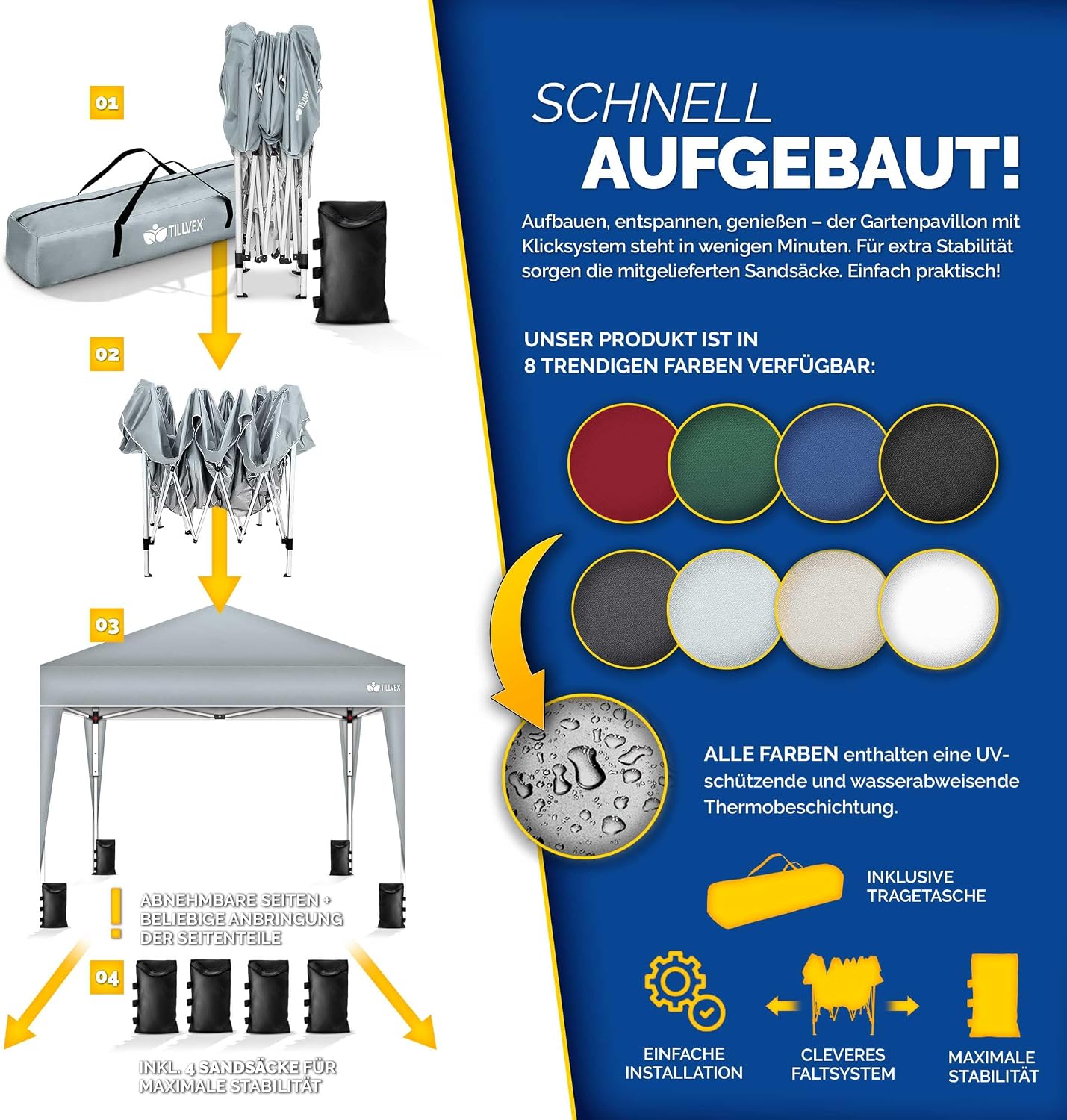 Detalle 2 de tillvex Gazebo 3x3m impermeabile