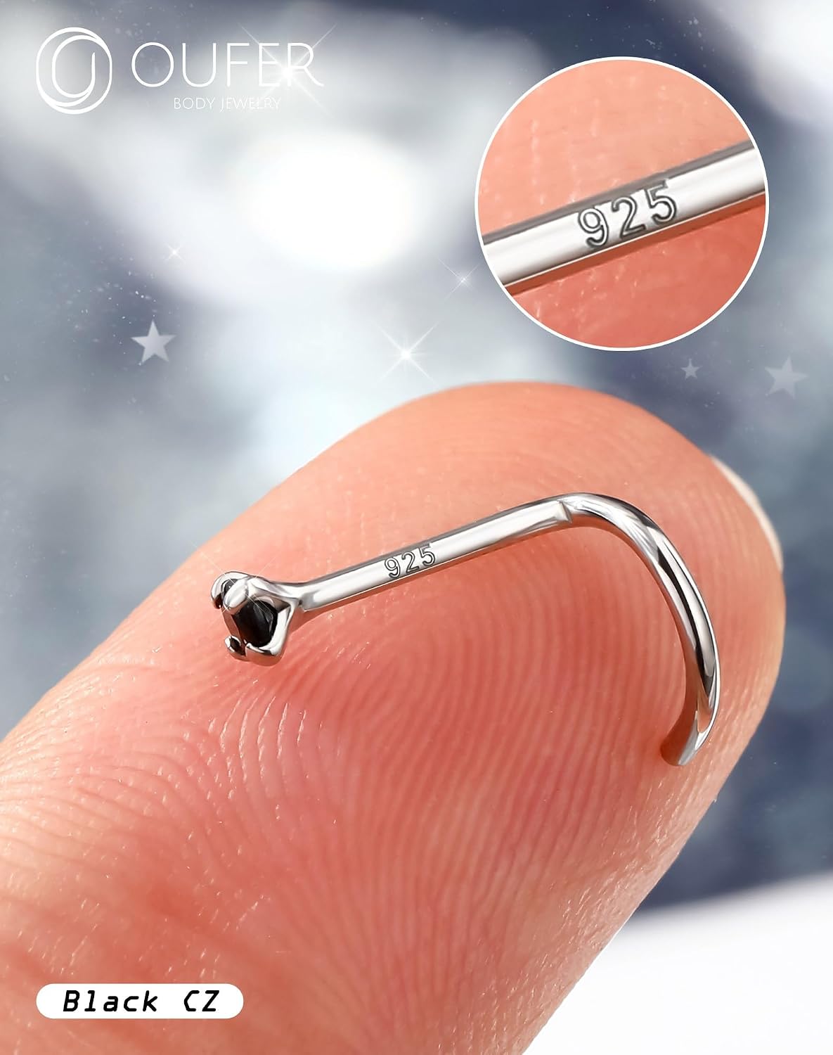 Detalle 2 de OUFER 20G Oro bianco Naso Anello 7mm CZ