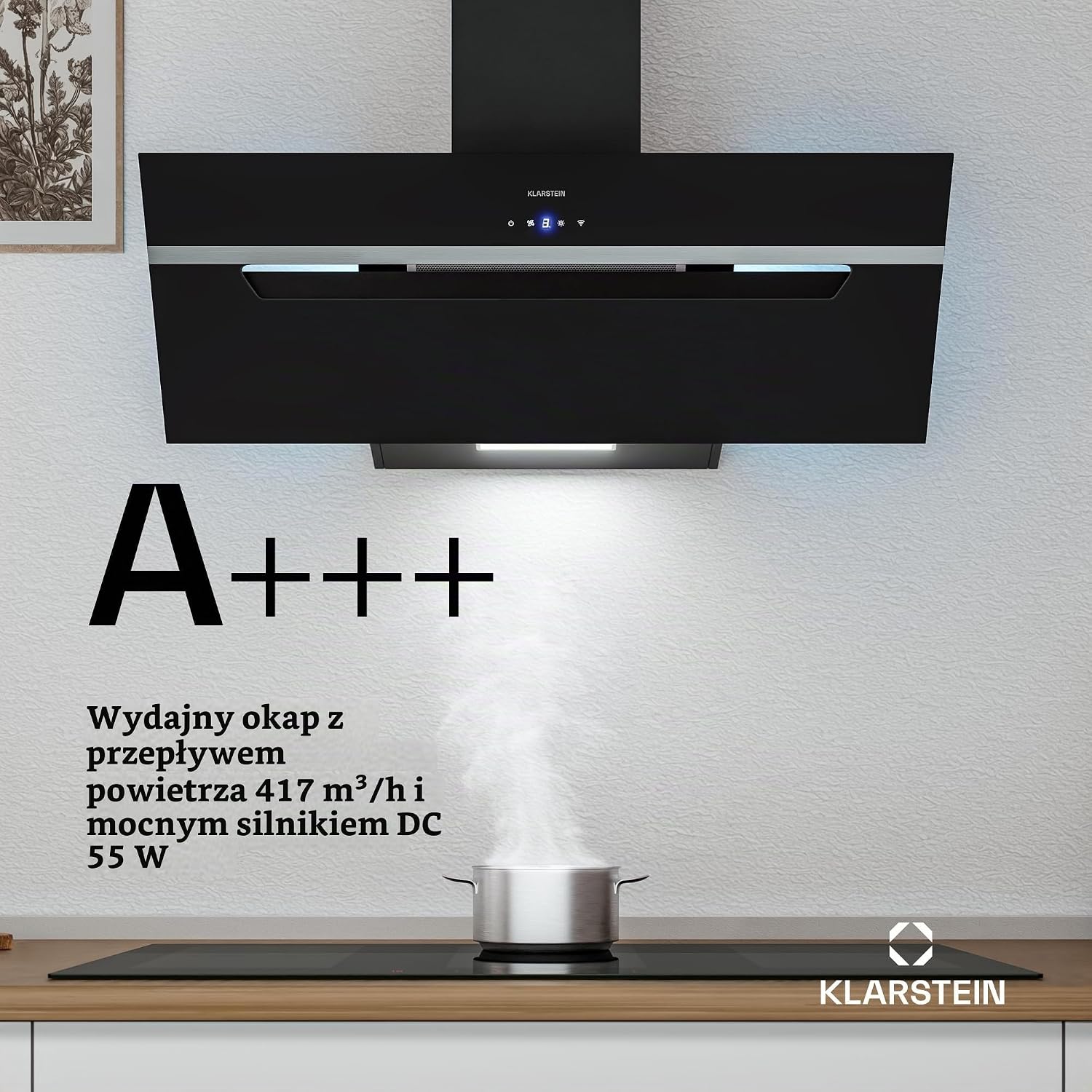 Detalle de Klarstein 10045553 BigBite – skośny okap 90 cm, Boost 417 m³/h, LED
