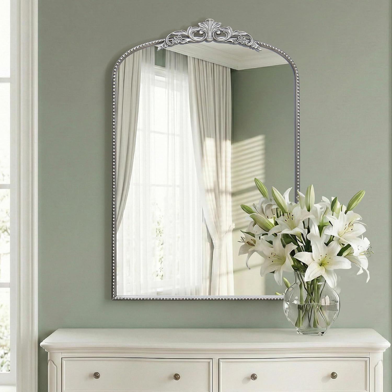 Thumbnail 6 de Micasso Vintage Traditional Silver Mirror 24"x36" — French Baroque Arch with HD Reflectivity