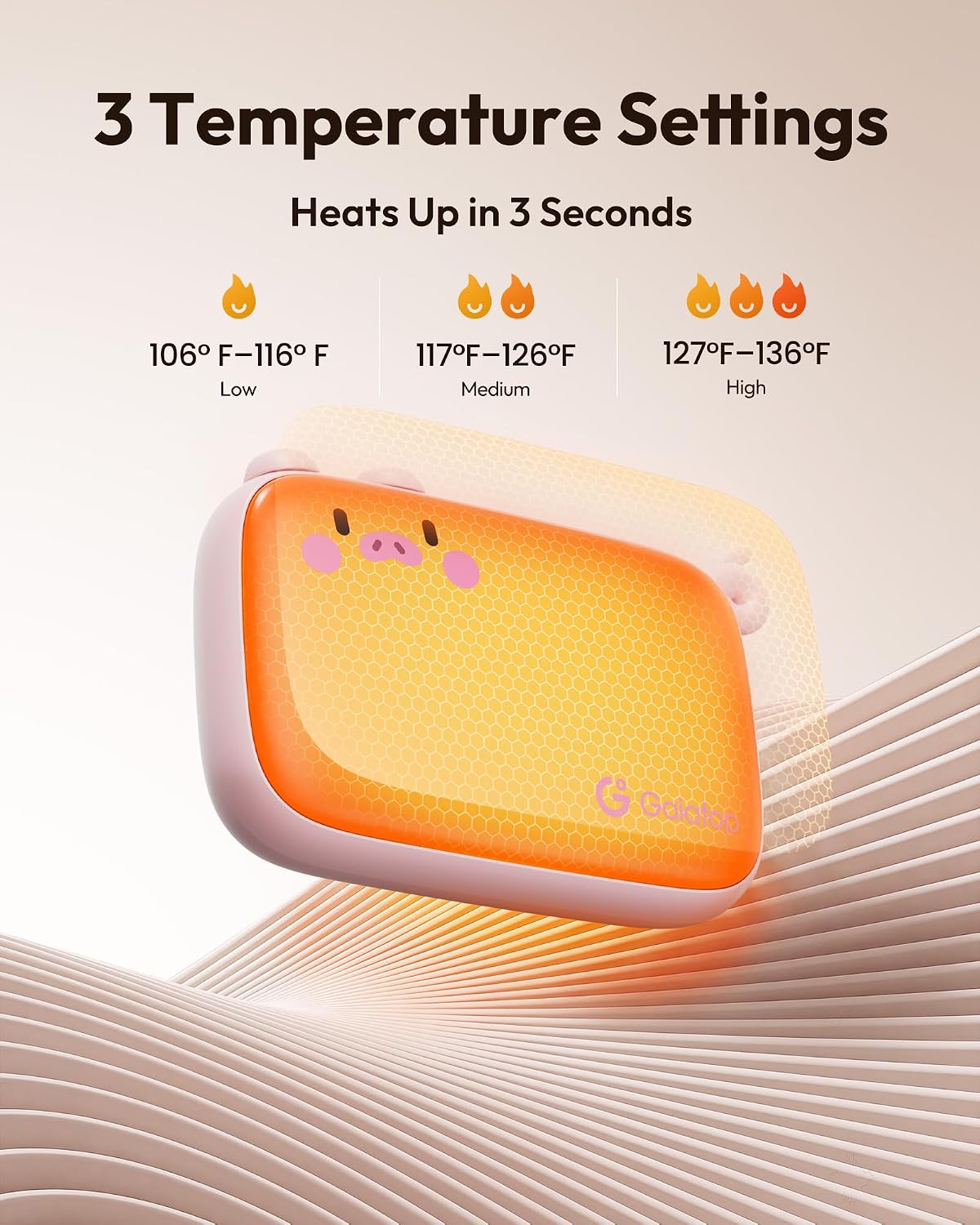 Thumbnail 3 de Gaiatop Rechargeable Hand Warmers 2-Pack, Pink Pig Design, 3 Heat Levels