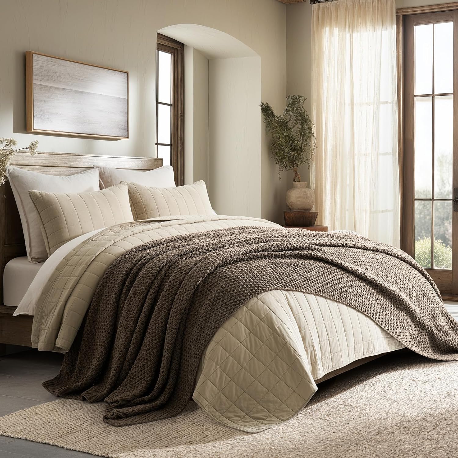 Thumbnail 2 de EVERGRACEHOME Chunky Chenille Knit Throw Blanket – Oversized Moss Stitch Cozy for Sofa or Bed