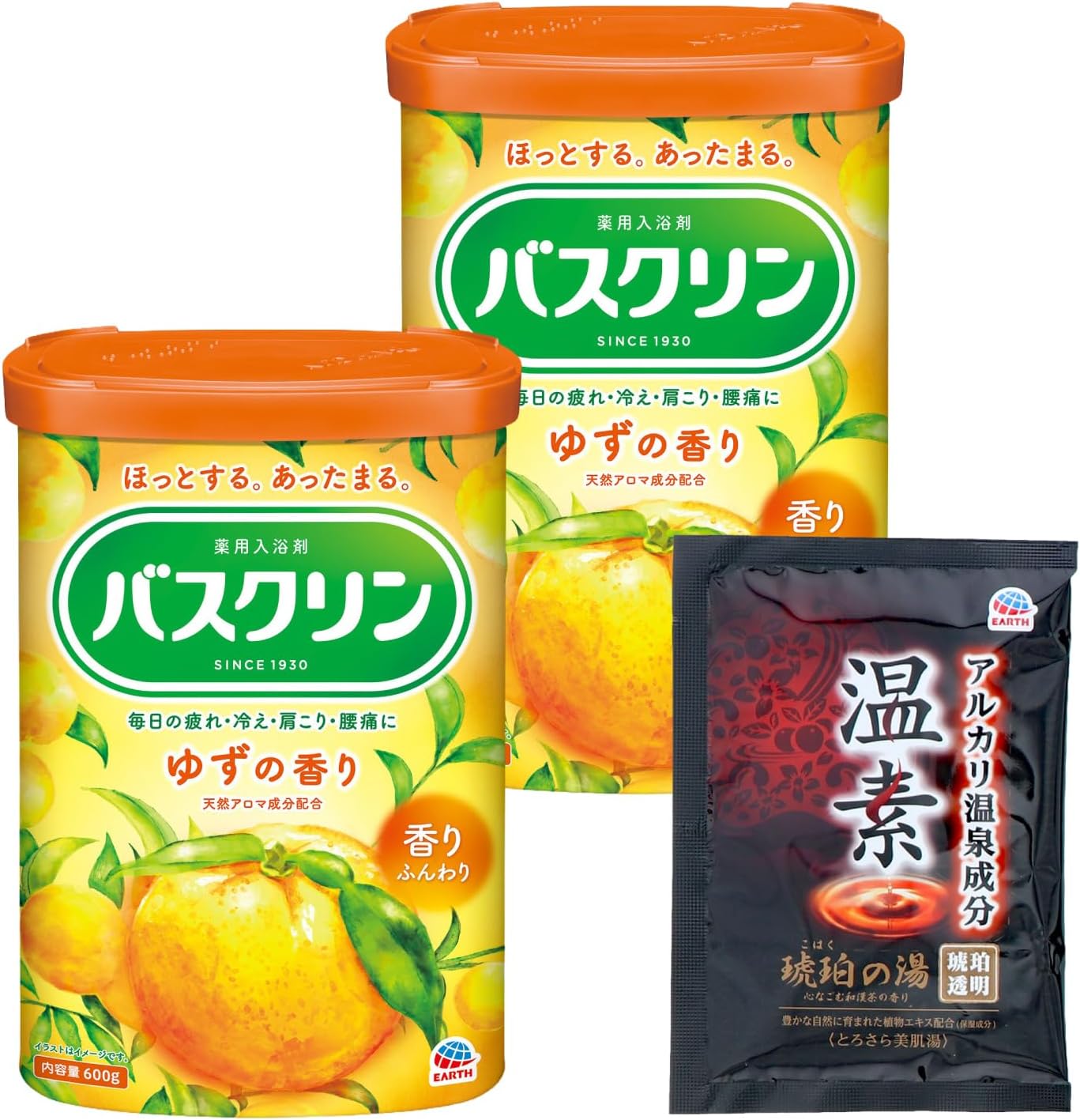 Detalle de バスクリン 薬用入浴剤 ゆずの香り 粉末タイプ 600g×2個+温素1包