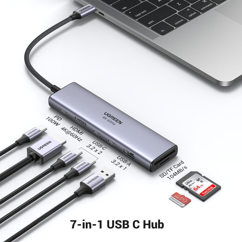 Detalle 2 de Ugreen Revodok Hub USB-C 7 en 1 PD100W