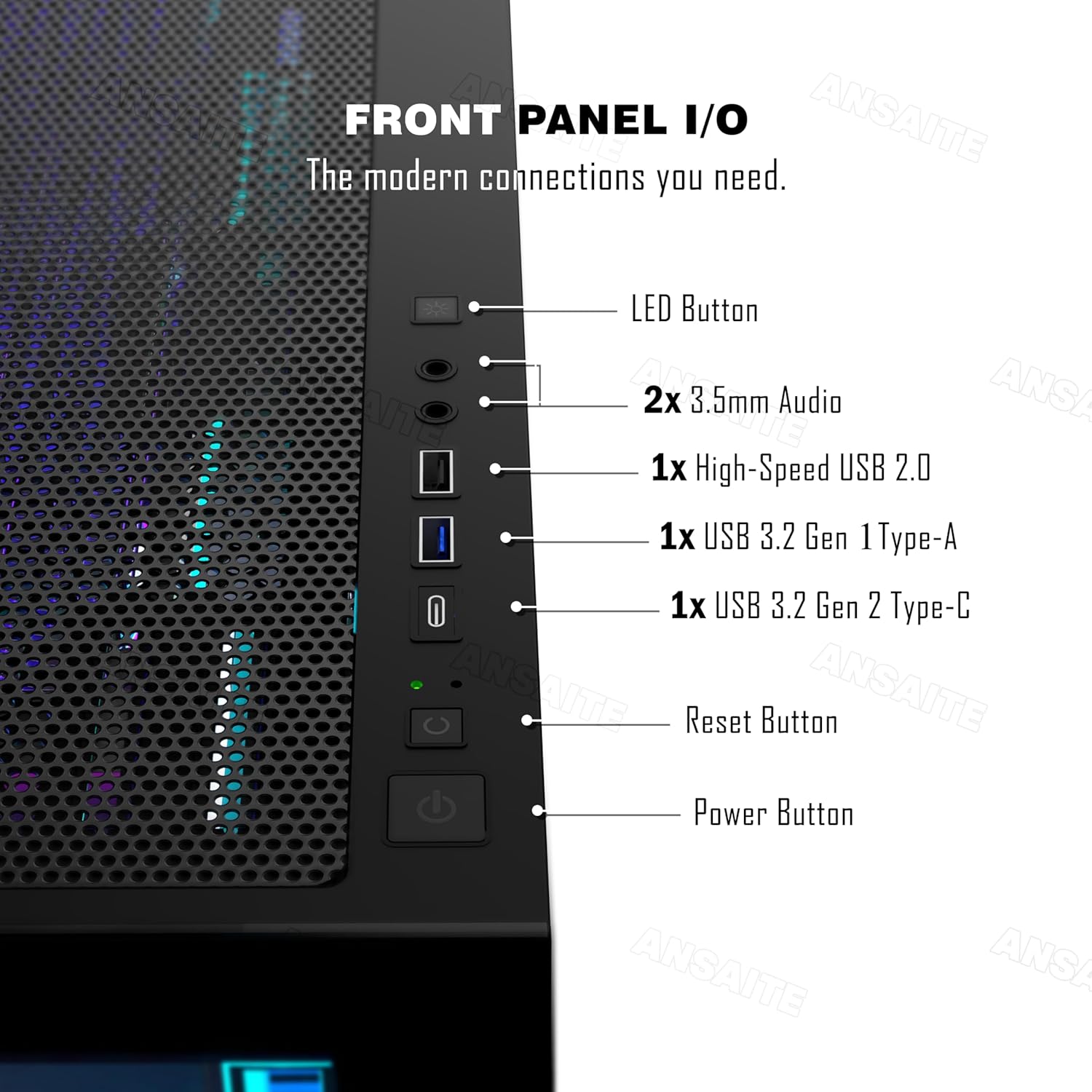 Thumbnail 5 de ANSAITE ATX PC-Gehäuse 360mm Radiator Unterstützung 🖥
