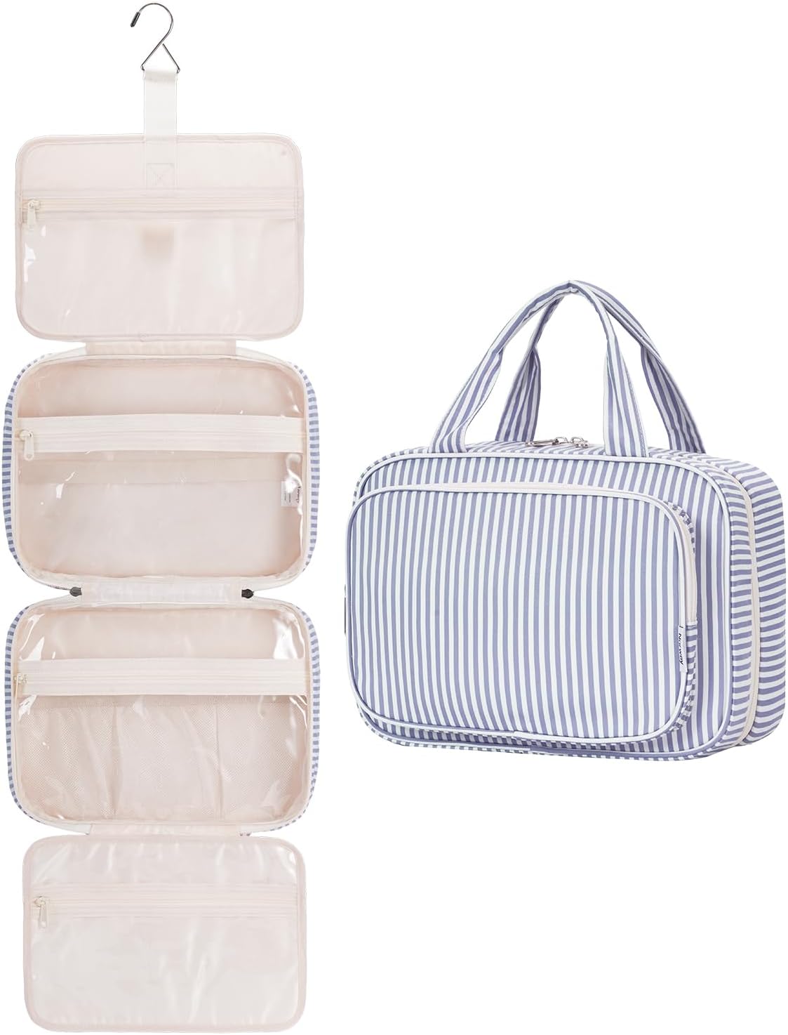 Detalle de Narwey Large Hanging Travel Toiletry Bag for Women – Greyish Blue Stripe (Large)
