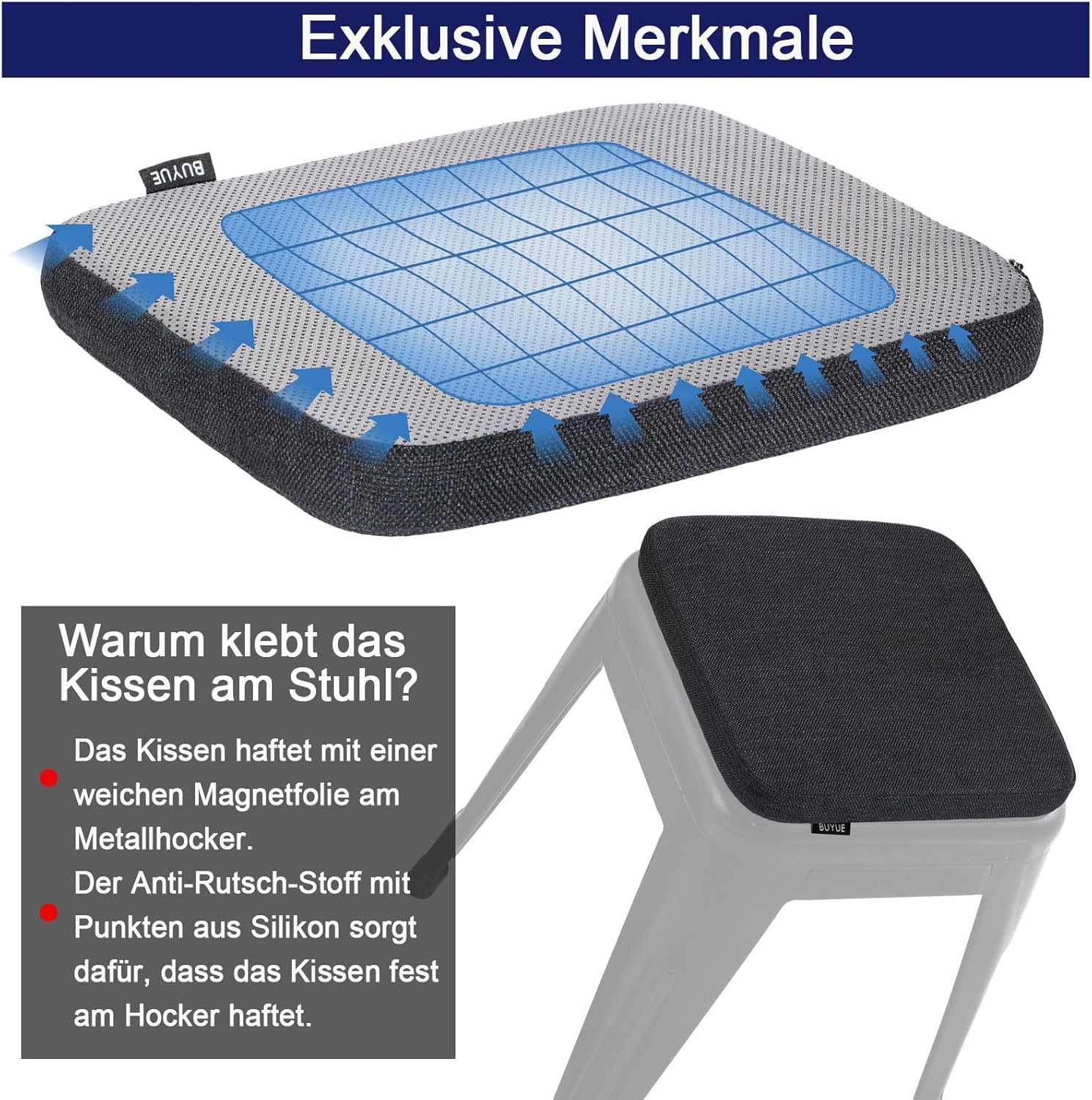 Thumbnail 2 de BUYUE Leinen magnetische Barhocker-Kissen (1 Stück) – anti-rutsch, atmungsaktiv, stapelbar für Metallhocker