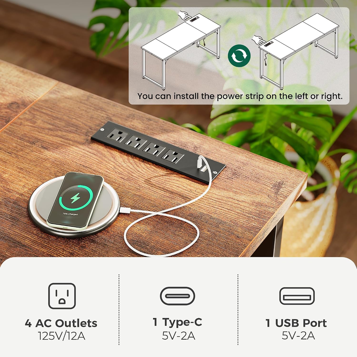 Detalle 2 de Huuger 63 x 24 Inch Desk with USB-C Outlet