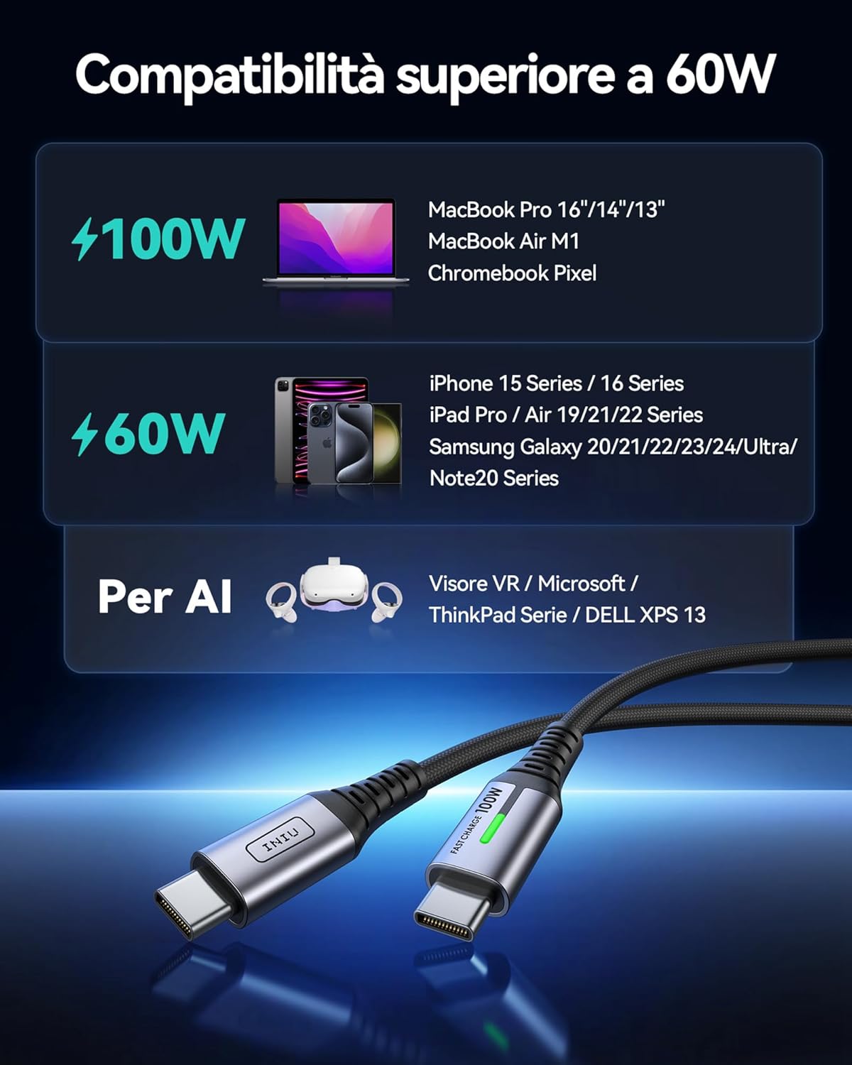 Thumbnail 4 de INIU Cavo USB C 2m Cavo USB C 100W