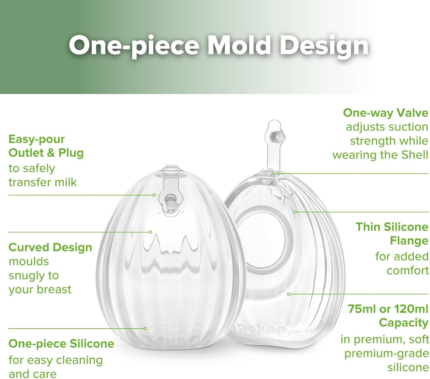 Thumbnail 3 de haakaa Shell tiralatte a conchiglia manuale indossabile, raccolta passiva in silicone, 75 ml