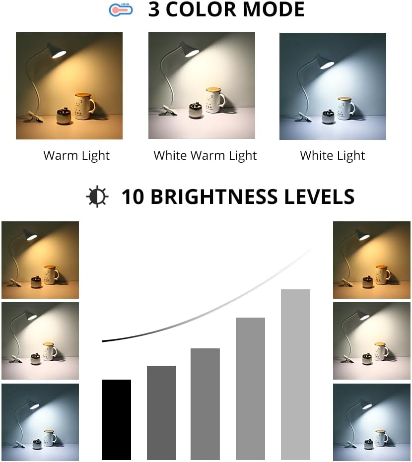 Thumbnail 1 de Lzonunl HL-TJ8010A-7 Clip-On LED Reading Lamp, 3 Colours, 10 Brightness Levels