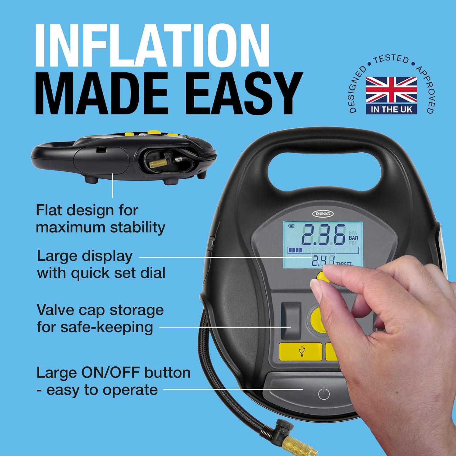 Detalle 2 de RING TYREINFLATE GO 6 Cordless Tyre Inflator Air Compressor & Air Pump