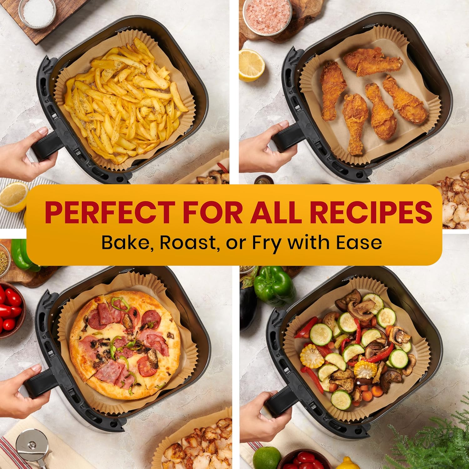 Thumbnail 4 de Baker's Signature Air Fryer Liners (50 Pack, 6.5" Square) – non-stick, oil-proof disposable liners