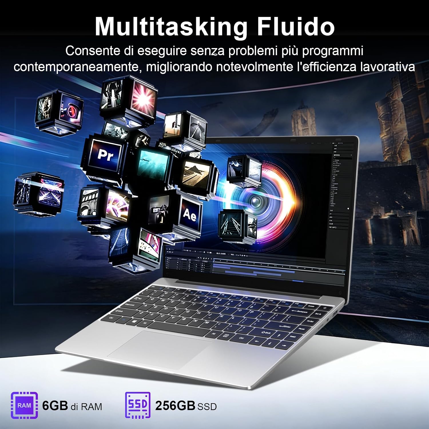 Detalle de bvate PC Portatile 14'' con Windows 11 e SSD espandibile: equilibrio tra portabilità e funzionalità