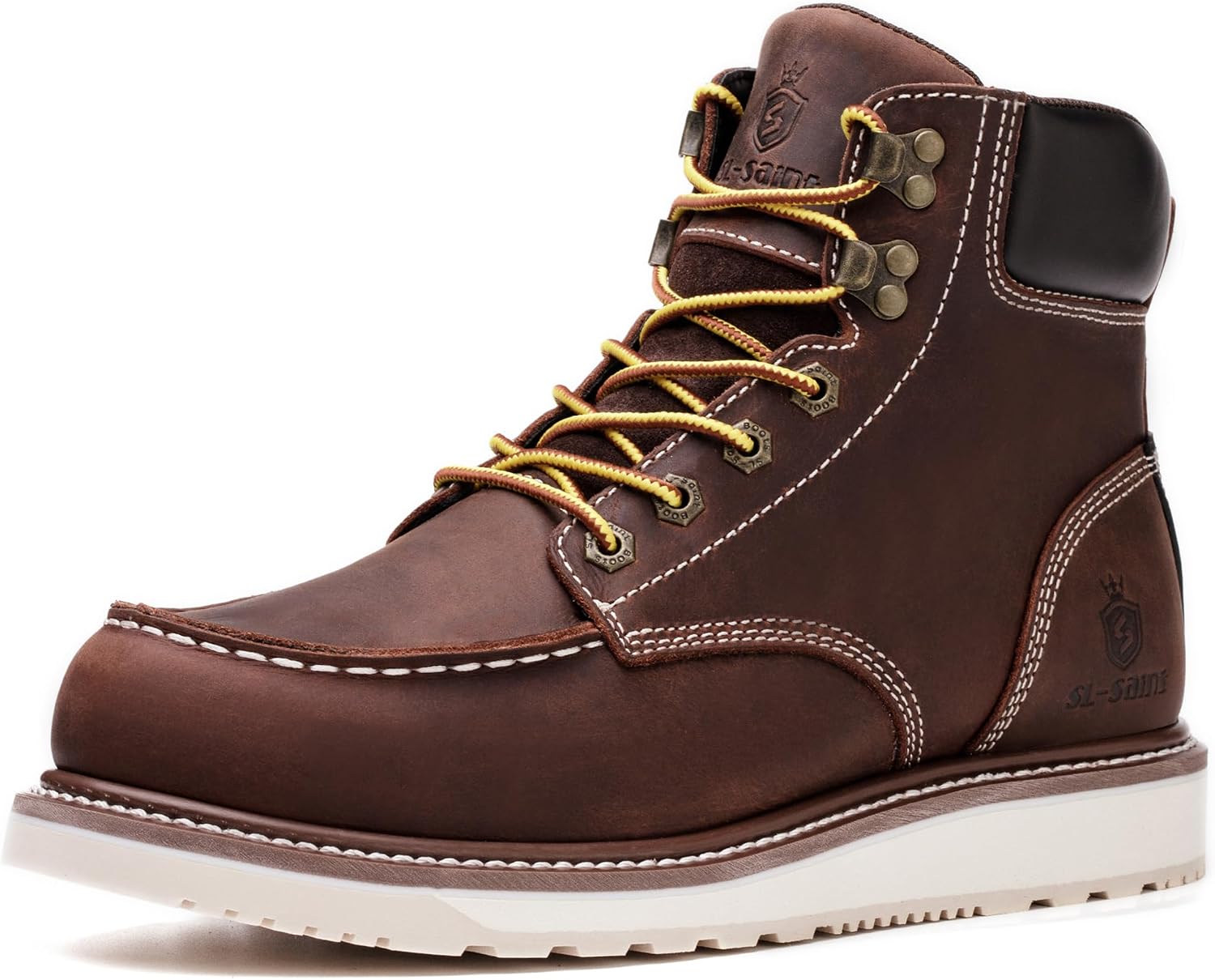 Detalle de SL-Saint Bottes de travail imperméables Steel/Soft Moc Toe Classic Goodyear-welted 6'' pour hommes – Marron