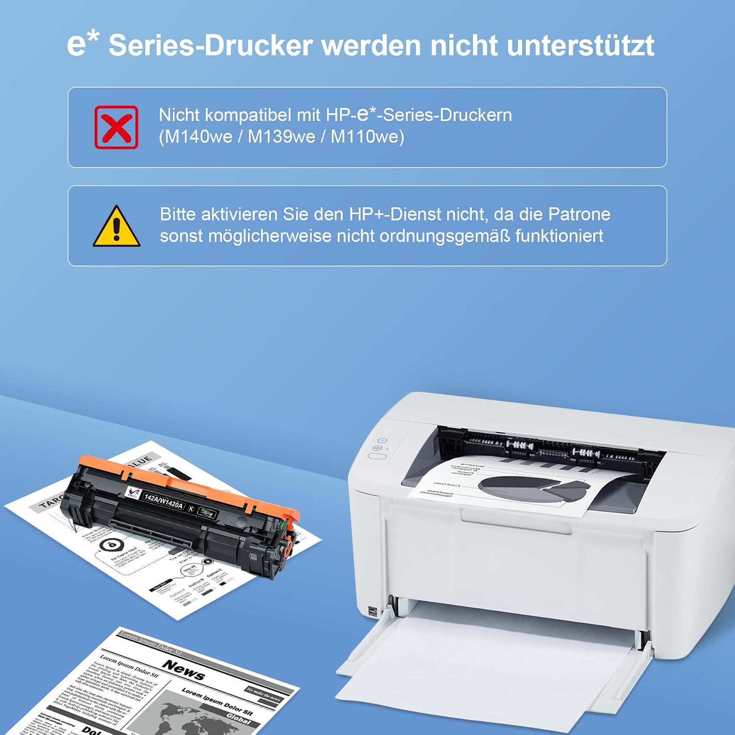 Detalle de ONLYU 142A/142X Schwarz mit Chip – Tonerkartusche kompatibel mit HP LaserJet M110/M139/M140 (1 Schwarz, Chip aktuell)