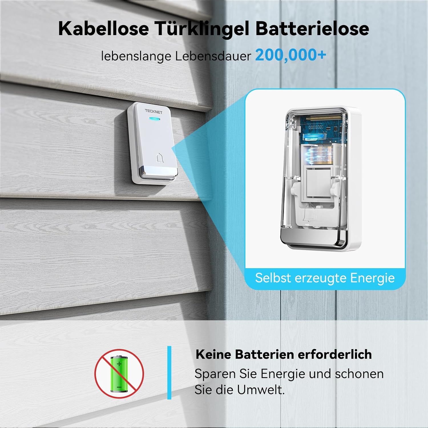 Detalle 2 de TECKNET Kabellose Türklingel 400 m 📢