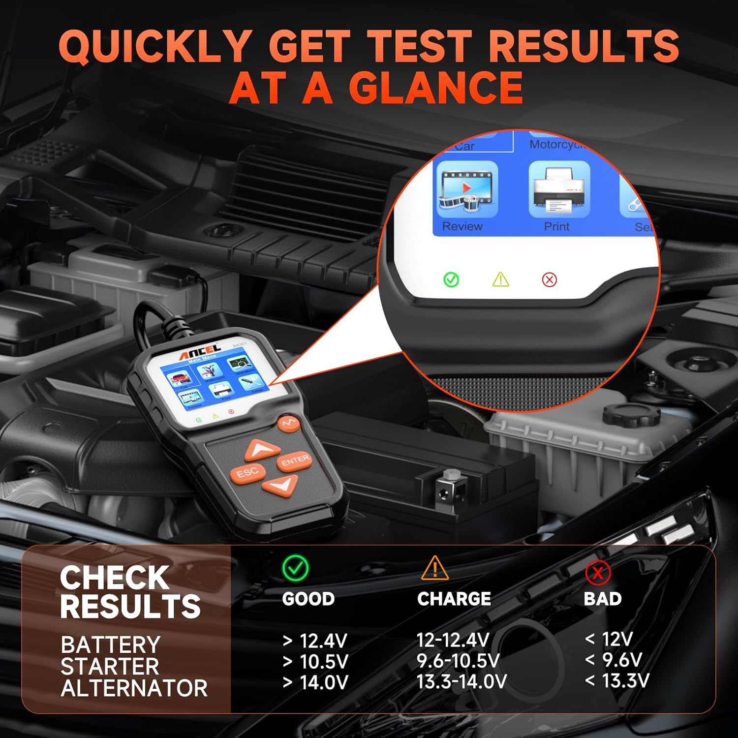 Thumbnail 2 de ANCEL BA301 6V/12V Car Battery Tester & Charging System Test Tool (100–2000 CCA)