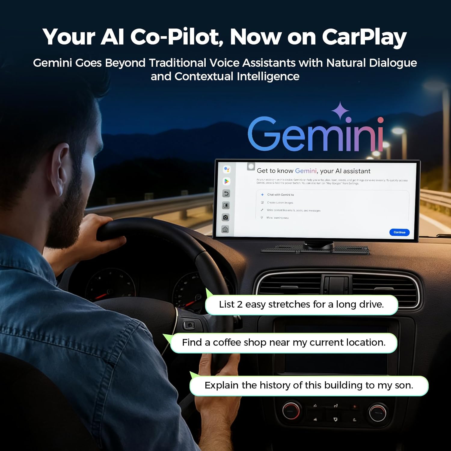 Thumbnail 3 de LAMTTO 11'' AI CarPlay Screen with Gemini AI, Google Play Apps, and 8-Core Performance