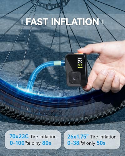 Detalle 2 de Bomba De Bicicleta Eléctrica GPUTEK: 120 PSI, portátil y con medidor digital para válvulas Presta y Schrader