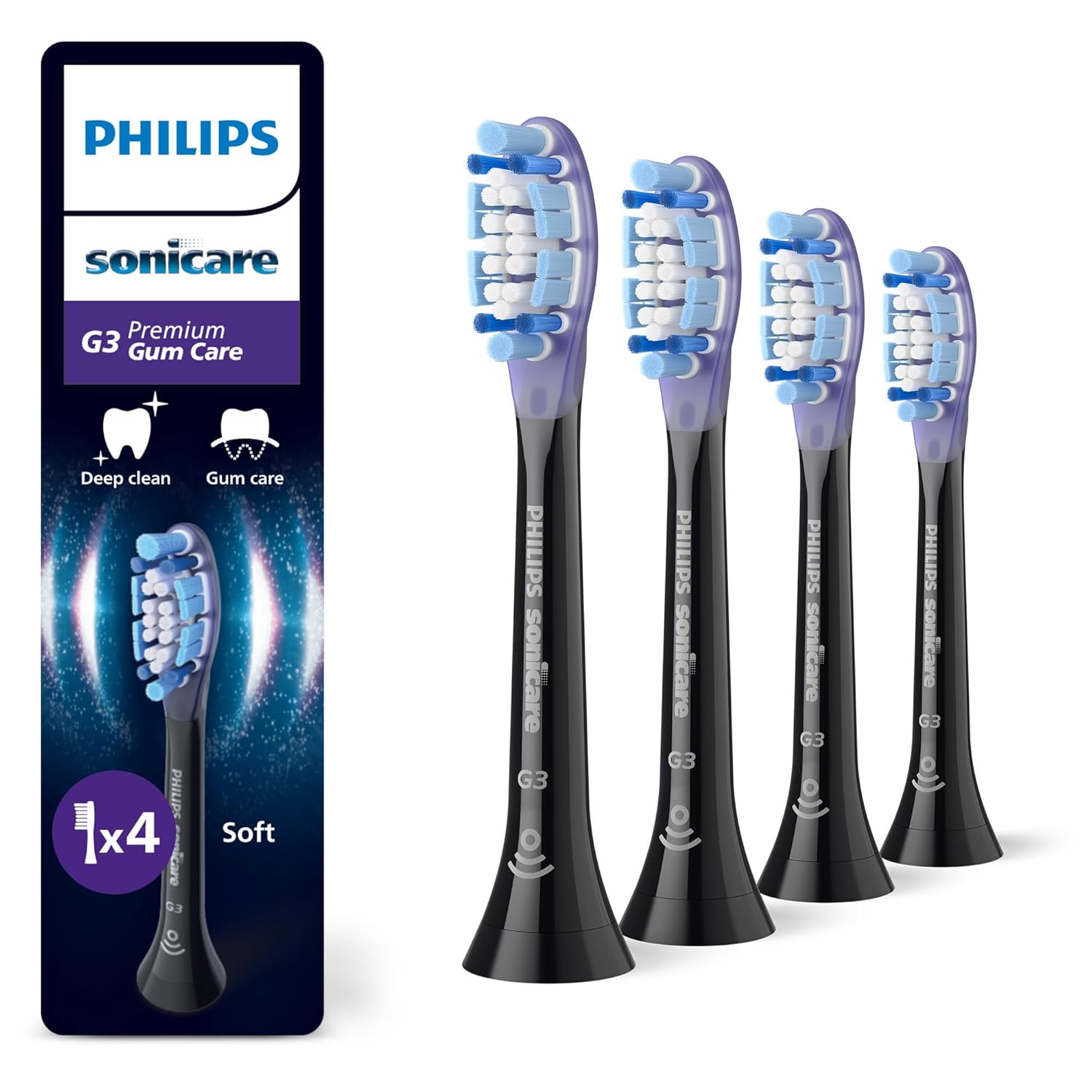 Detalle de Philips Sonicare G3 Premium Gum Care Ersatzbürstenköpfe, Original, 4er-Pack, HX9054/88 – Schwarz