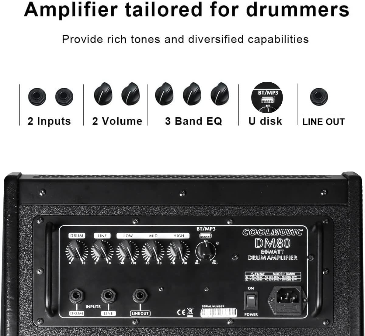 Thumbnail 4 de COOLMUSIC DM80 80W Personal Monitor Amplifier with Bluetooth and 10-inch Woofer