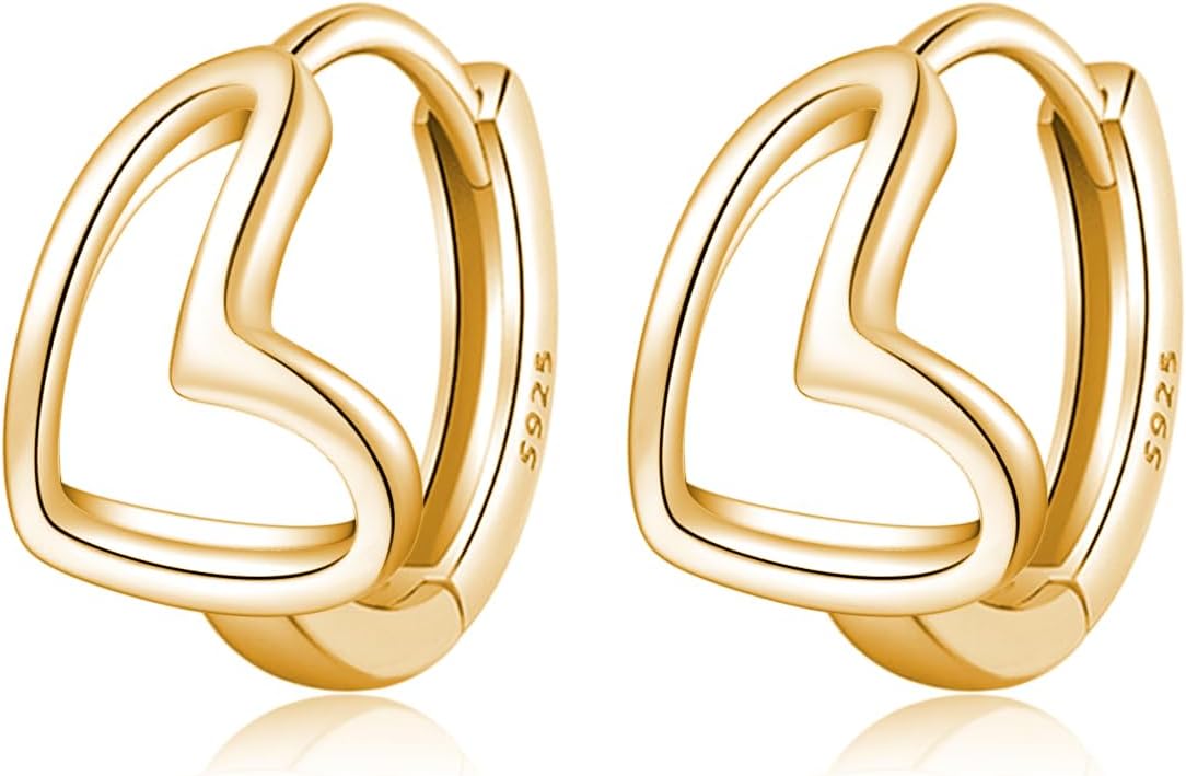 Detalle de Reffeer 925 Sterling Silver Heart Hoop Earrings