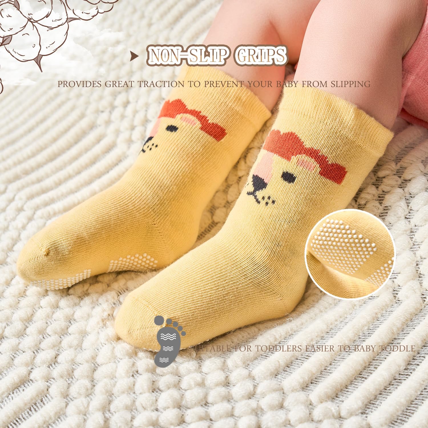 Thumbnail 3 de Aisyee 6 Paar Stoppersocken für Baby-Jungen aus Baumwolle (mit Silikon-Sohle)