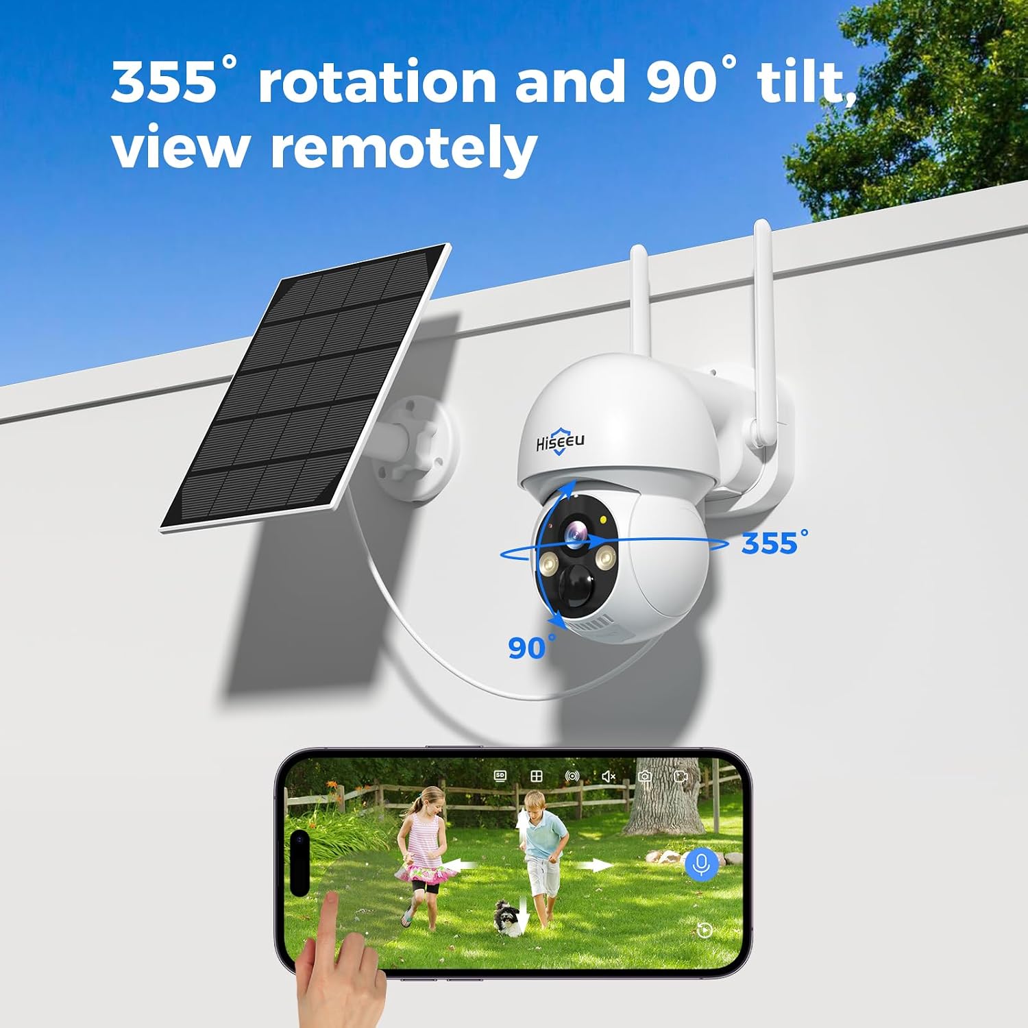 Thumbnail 2 de Hiseeu Solar Security Camera 2-Pack: 4MP Wireless Outdoor PTZ with Solar Power, 360° View, and Color Night Vision