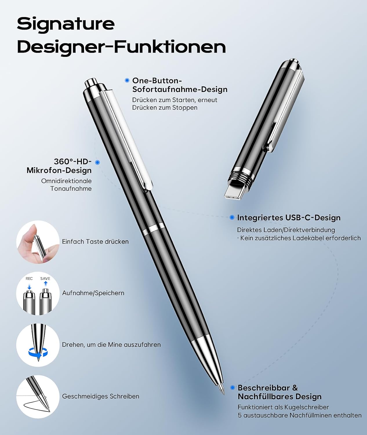 Detalle 2 de 72GB USB-C Diktiergerät Sprachrekorder