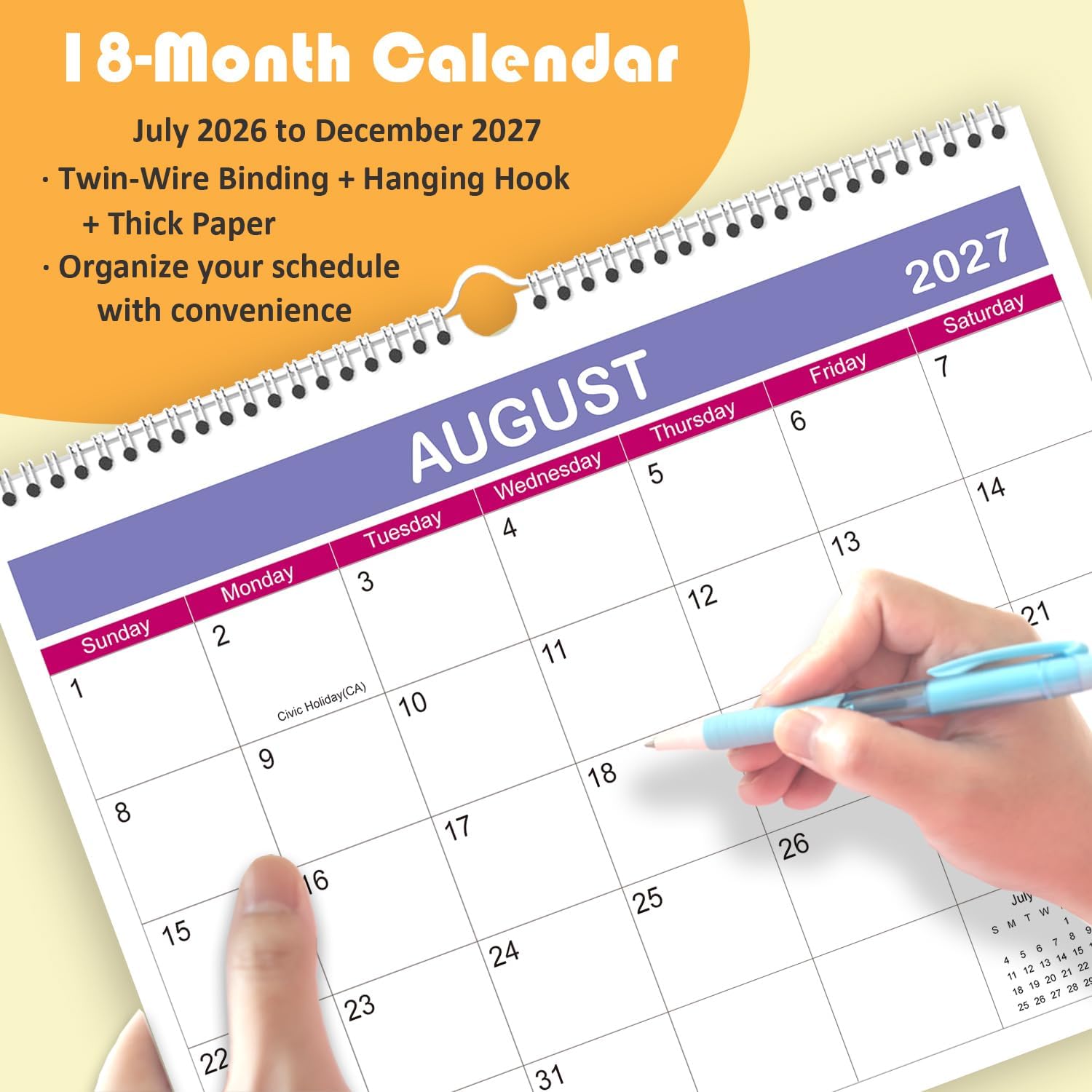 Thumbnail 4 de Riobat 11-14-h-Blue 18-Month Wall Calendar with Canadian Holidays and Notes