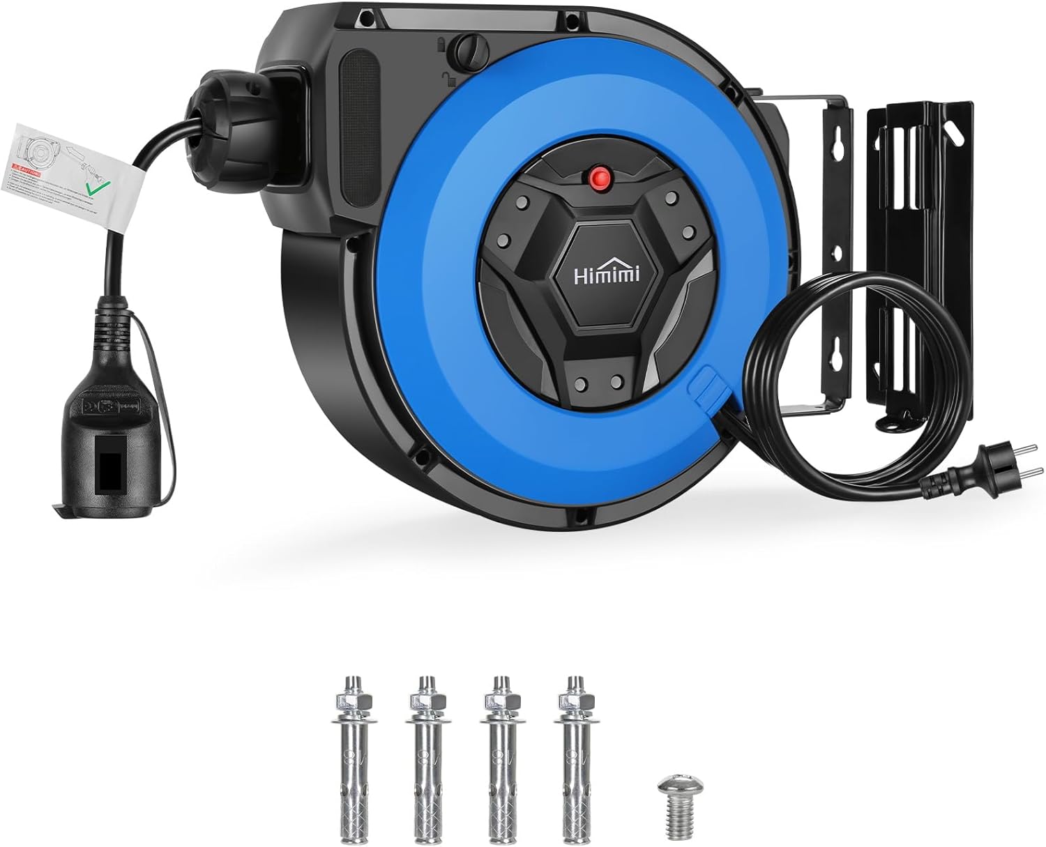 Himimi Automatik-Kabeltrommel mit Halterung 15 m + 2 m, 1500–3000 W, IP44 (Wand/Decke, 180° drehbar)