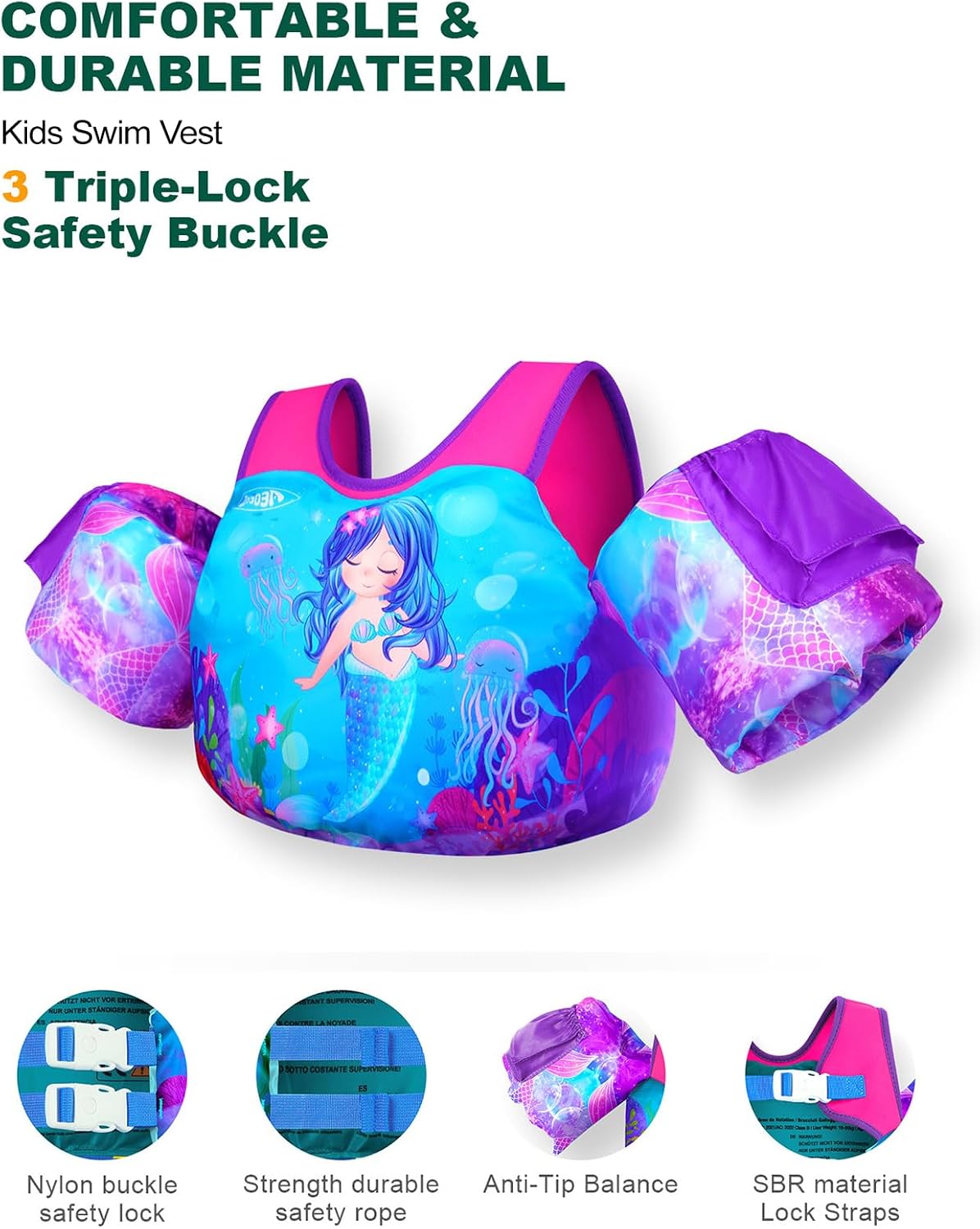 Thumbnail 4 de AEOCOO Puddle Float Jumper Toddler Swim Vest (20–30–50–60–70 lb) with Floaty Sleeves & Water Wings