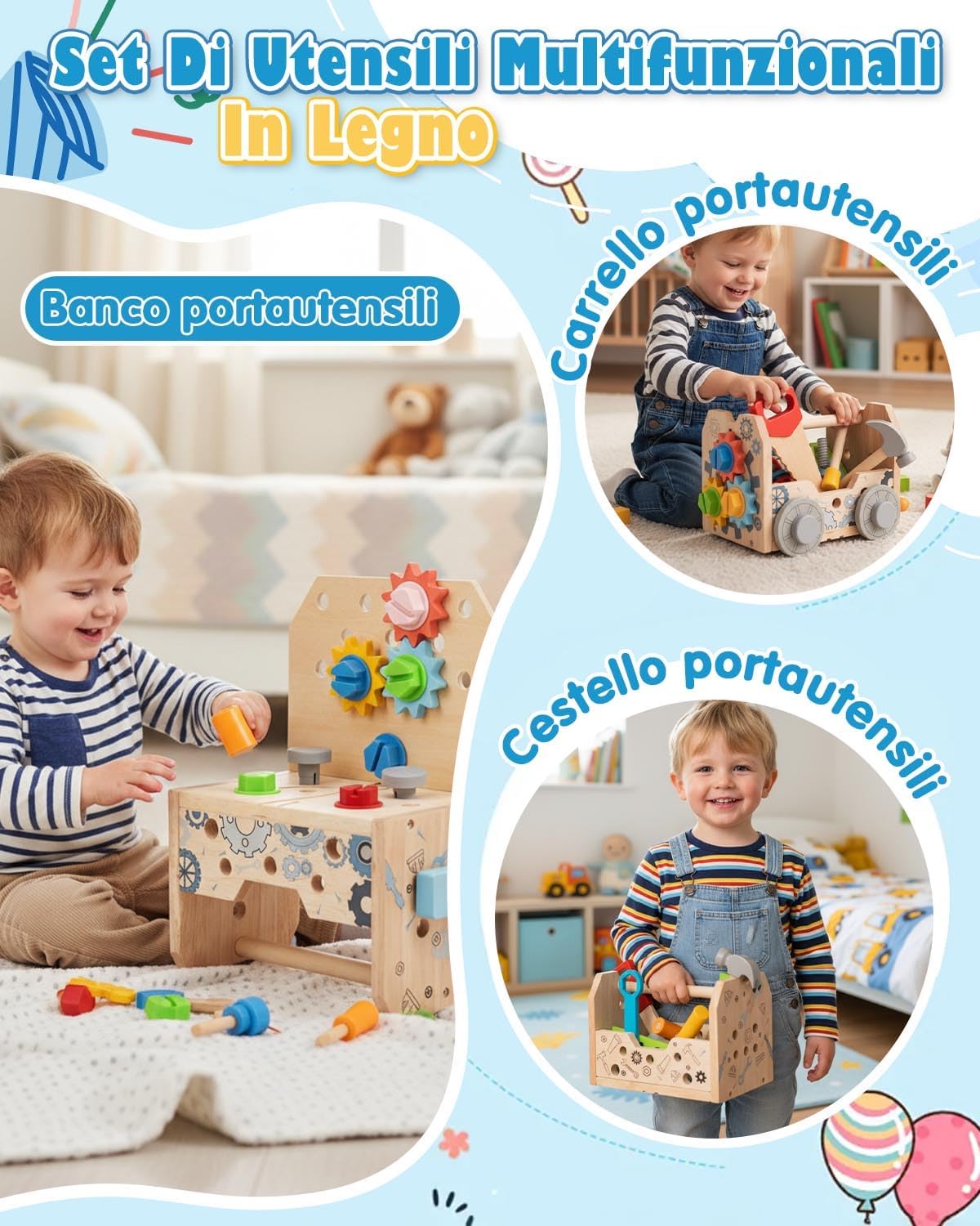 Detalle 2 de Onalix Set Attrezzi in Legno Montessori 50 pezzi per bambini 🧩