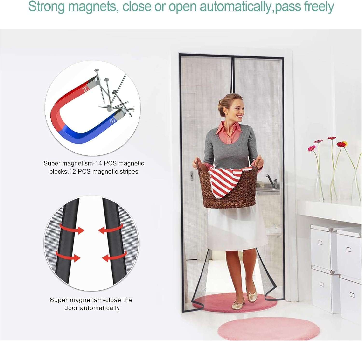 Detalle 2 de MYCARBON Fliegengitter Tür Magnet für Balkontür (100x210 cm) – Klebmontage ohne Bohren