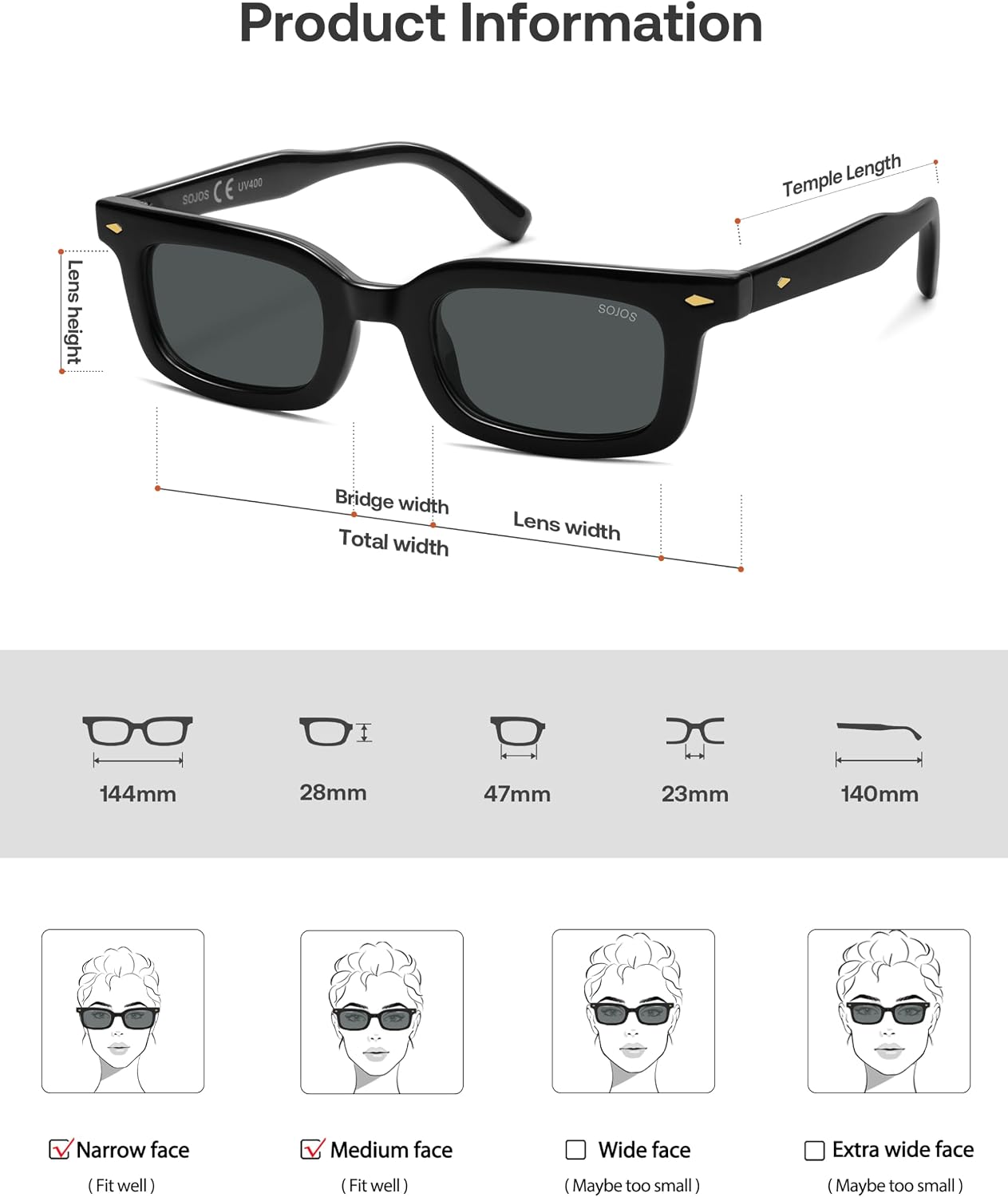 Detalle de SOJOS Lunettes de soleil Ecik polarisées SJ2628 – Carré rétro, légère et polyvalente