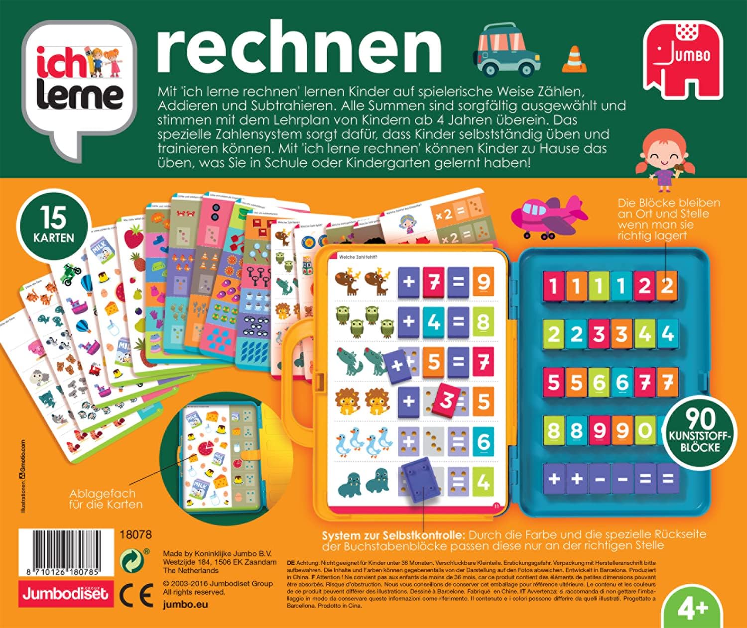 Detalle 2 de Jumbo Spiele 18078 Ich lerne rechnen – Lernspiel für Kinder ab 4 Jahren (2–4 Spieler)