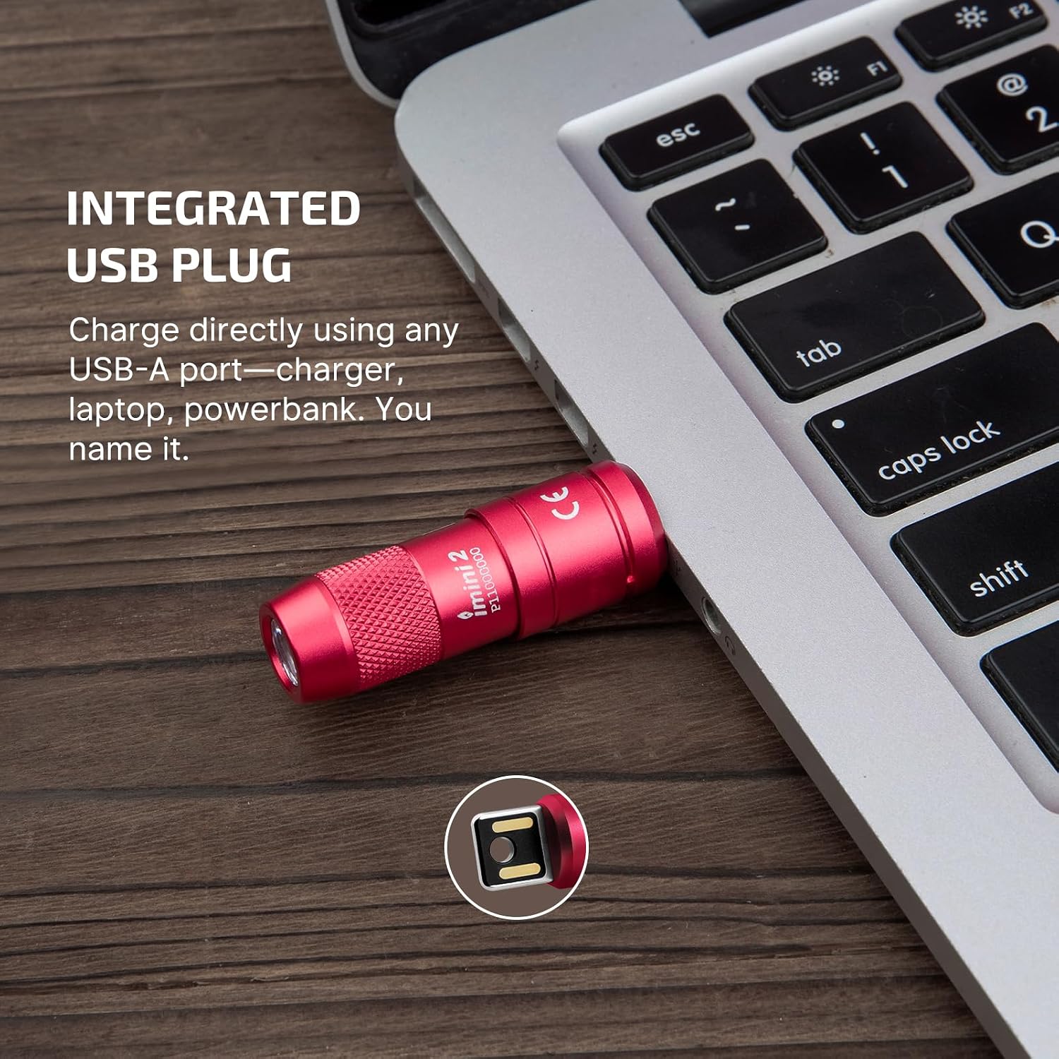 Detalle de OLIGHT iMini 2 Keychain Light (50 lumens) – rechargeable mini torch with magnetic base and integrated USB charging