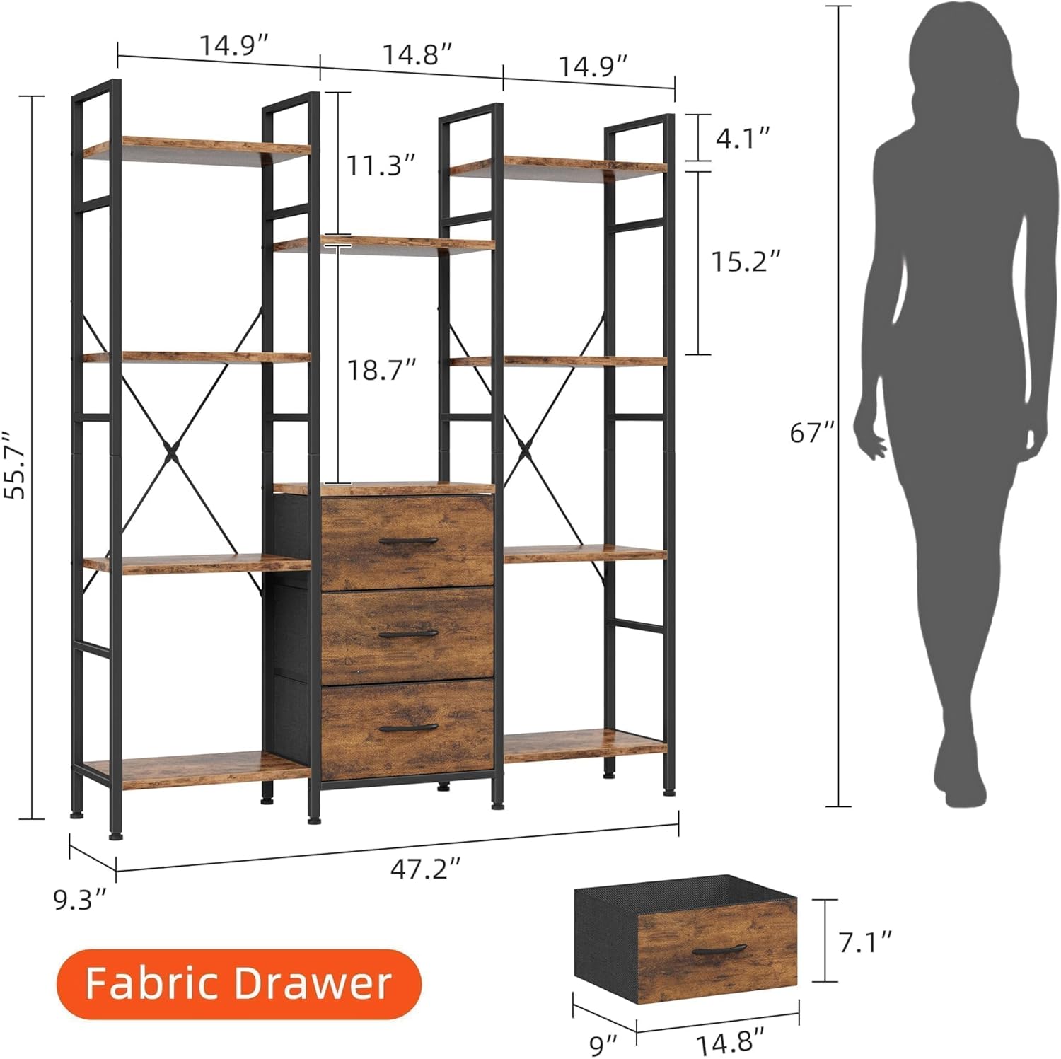 Thumbnail 2 de AFLUI Triple Bookshelf 47" Rustic Brown
