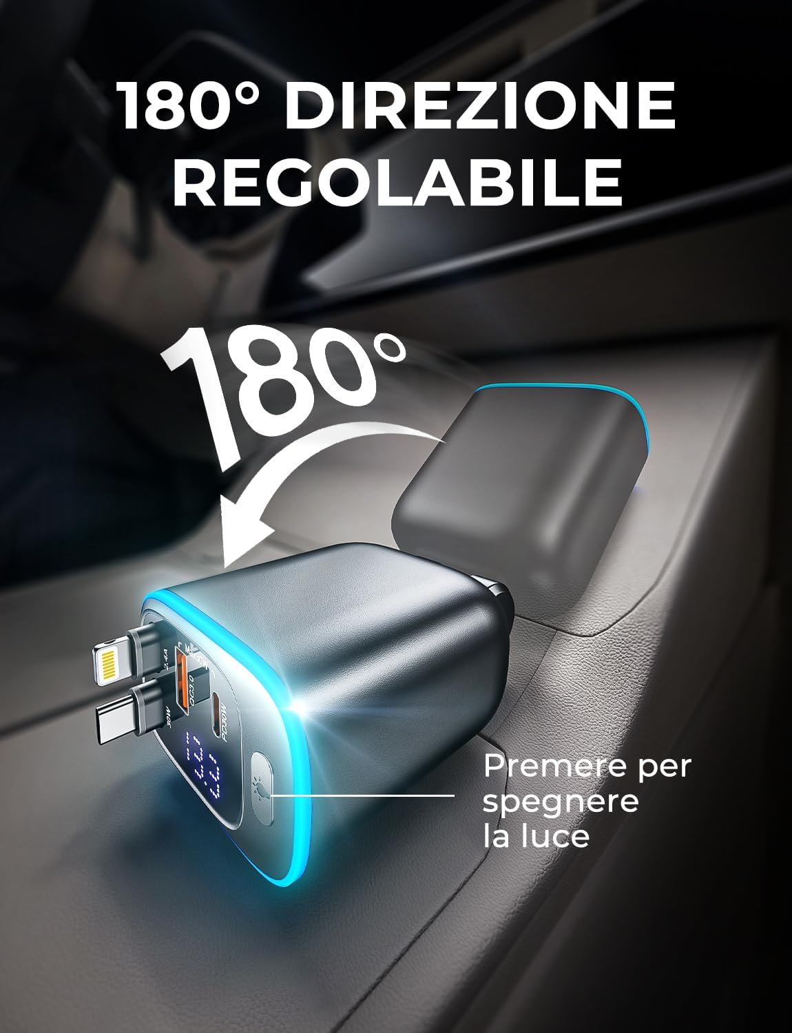Thumbnail 4 de Rolgno Retrattile Caricatore Auto 72W con 4 porte USB