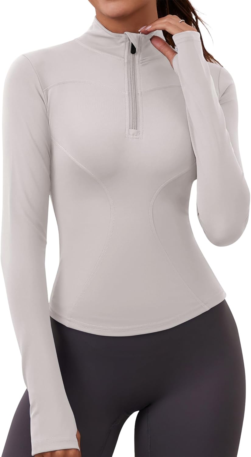 Thumbnail 6 de Rapbin Damen Langarm Sportshirt mit 1/4 Reißverschluss und Daumenloch – leichtes Fitness-Oberteil für Laufen, Gym und Alltag