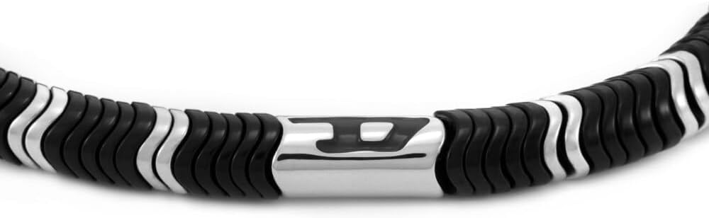 Detalle de Diesel Bracciale da uomo con perline semipreziose e chiusura a moschettone in acciaio inox, colore Argento