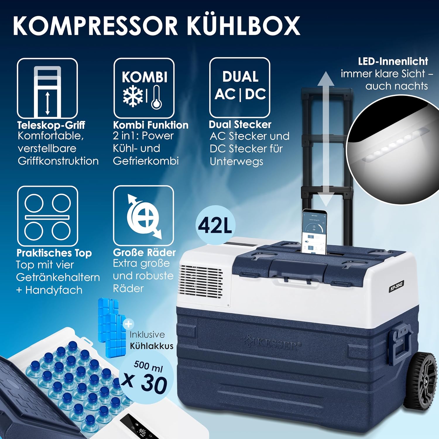 Thumbnail 1 de KESSER® Kompressor Kühlbox 42L: Mobil, flexibel und app-gesteuert