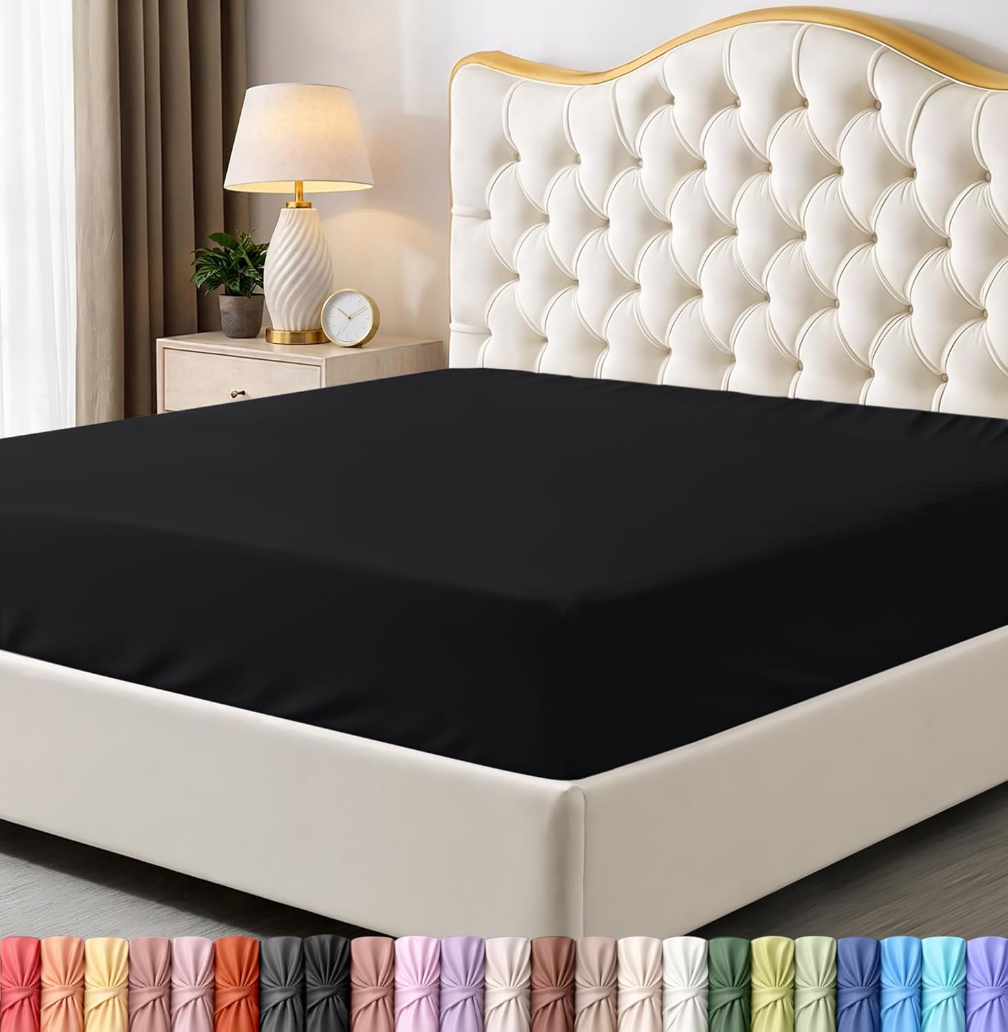 Detalle de Utopia Bedding King Fitted Sheet, Black Microfiber, 15-Inch Deep Pocket