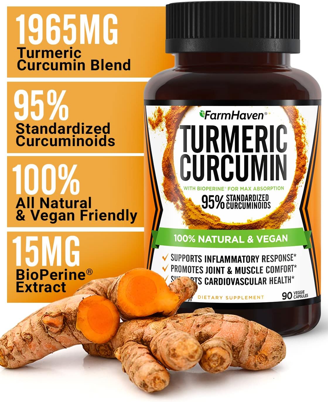 Detalle de FarmHaven Turmeric Supplement, 90 Veg Caps