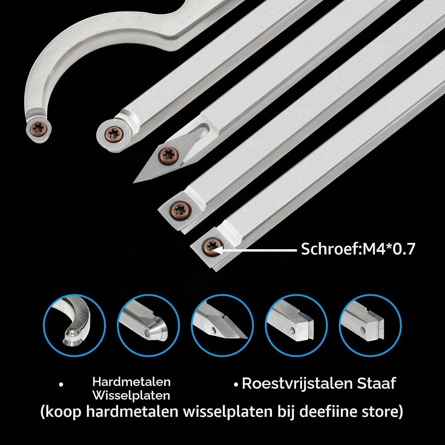 Thumbnail 4 de DEEFIINE W0802BSS draaigereedschapsset met komschuurmachine en 5 hardmetalen messen