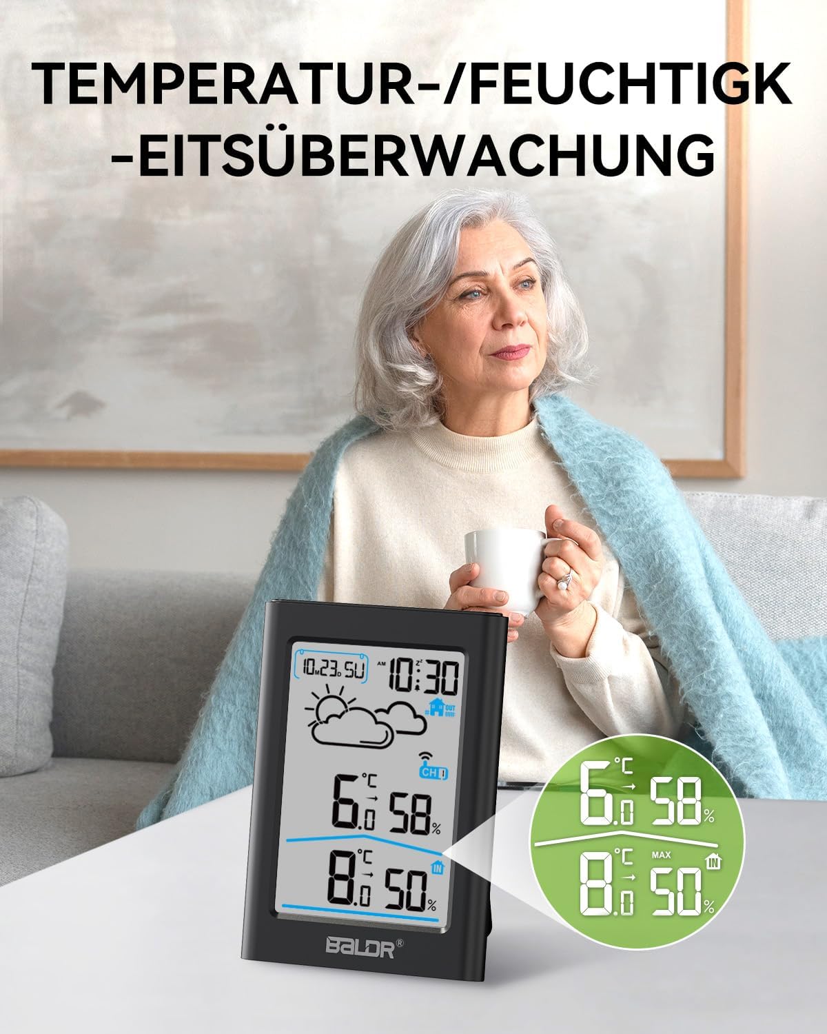 Thumbnail 4 de BALDR Wetterstation Funk mit Außensensor 3.7 Zoll 📟
